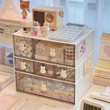 Triogift Kawaii Desk Organizer Drawer With Sticker Cute Plastic Clear Organizing Boxes Stationery Storage Box Container For  Home School