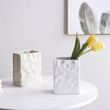 Triogift  Simple cream style imitation paper bag pleated ceramic vase Hydroponic vase Home decoration room decoration ins simple