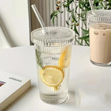 Triogift  -  1pc Glass Tumblers With Lids And Straws Simple Glass Water Bottles Water Cups Summer Winter Drinkware Travel Accessories Gifts