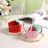 Triogift  -  Strawberry-Shaped Ceramic Coffee Cup and Saucer Set, Children's Water Cup, Household Ins Breakfast Cup, Fresh, Cute