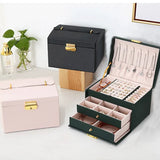 Triogift 1pcs Multi Functional Three Layer Leather Drawer Style Jewelry Box Earrings Earrings Lock Jewelry Box