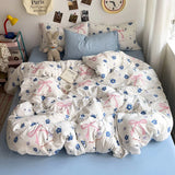 Triogift Bed Linen Bedding Set A-Class Washed Cotton Four-Piece Bed Sheets Set Comfort Sets Solid  Couple Bed Quilt Cover Home Textile