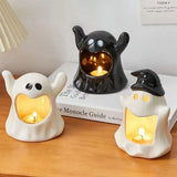 Triogift Ceramics Ghost Candle Holder Cute Halloween Candle Holder Home Table Candlestick Holder Decor Aroma Holder For Home Party Decor