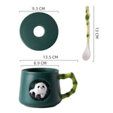 Triogift  -  Panda Ceramic Coffee Cup Dish with Lid Spoon European Couple Mug Afternoon Camellia Tea Cup Breakfast Oatmeal Mug Holiday Gifts