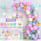 Triogift Unicorn Rainbow Birthday Party Backdrop Balloon Macaron Raindow Glitter Ballon Baby Shower Girl Birthday Party Background Decor