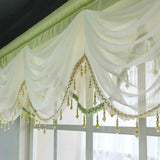 Triogift  1PC Luxury Green Double Layers Swags Valance Curtain Head for Living Room Bottom Beaded Lace Voile Drape Window Custom #E