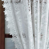 Triogift  PC White Lace Floral Hollow Sheer Short Curtain for Living Room Bay Window Drape Door Home Decoration