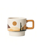 Triogift  -  1pc desert Series Abstract Hand-painted Ceramic Mug American Style Retro Breakfast Cup Home Stackable Milk Water Coffee Cup