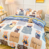 Triogift Bedding Set for Girl Boy Bedroom KIDS Modern Comforter Duvet Cover Flat Sheet Pillowcase  Home Textile Soft Bed Linen