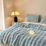 Triogift  Luxury faux fur Blanket home bed linen Bubble Fleece Knee blanket bed Plaid plush sofa blankets for winter Bedspread on the bed