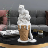 Triogift Ice Cream Cat Sculpture Resin Figurines For Bookcase Shelf Modern Home Room Decor Creative Animal Figures Best Gift New