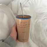 Triogift  -  Luxury Korean Coffee Cup With Straw Aesthetic Ceramic Mug For Tea Milk Water Juice Mocha Lover Breakfast Cup Birthday Gift 450ml