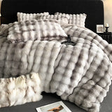 Triogift  Faux fur winter Bed linen super soft bed cover full set Bubble Fleece quilt Duvet cover set bed sheets set Microfiber bedding