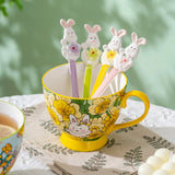 Triogift  -  1pc 450ml Rabbit Pattern Cup High Temperature Resistant Ceramic With Spoon Home Item Afternoon Tea Coffee Cup Mother's Day gift