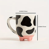 Triogift  -  1pc 500ml 17oz Cute Cartoon Ceramic Cup Creative Cow Pattern and Footed Water Mug Cup Coffee Milk Cup Gifts for Friend Kids