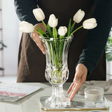 Triogift  Nordic Simple Embossed High Glass Vase Transparent Living Room Flower Arrangement Hotel Wedding Wind Lamp Ins Decoration