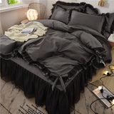 Triogift Luxury Black Princess Bedding Sets Kawaii Bed Skirt Sheet Pillowcase Fashion Girl Duvet Cover 4 Pieces Home Decoration