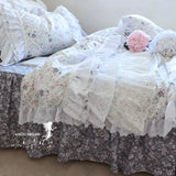 Triogift  Brand New 100% Cotton Lace Bedding Set Princess Floral Garden Cotton 4pcs Set Ruffle Layers Duvet Cover with Lotus Edge