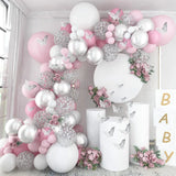 Triogift 98pcs Pink Silver Butterfly Balloon Garland Arch Kit Birthday Party Decoration Kids Wedding Decor Baby Shower Girl Latex Baloon