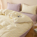 Triogift Stripe Color Collision Shell Embroidery Student Dormitory Solid Color Four Piece Set