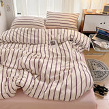 Triogift Soft Comfortable Bedding Set for Home Hotel, 1 Duvet Cover, 1 Flat Sheet, 2 Pillowcases, Fashionable Striped Style, 4Pcs