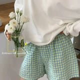 Triogift Plaid Pajamas Pants for Women Sleep Shorts Bottoms Summer Sleepwear Korean Style Home Clothes Elastic Waist Room Sleeping Wear