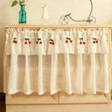 Triogift Korean Style Fresh Linen Short Curtain for Kitchen Small Window Half Curtain Cherry Decorative Valance Tulle Door Curtain Drape