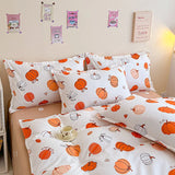 Triogift Orange Pumpkin Duvet Cover Cartoon Style Bedding Set for Kids Girls Soft Microfiber Reversible Comforter Cover with 2 Pillowcase