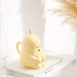 Triogift Super Cute Hugging Pear Ceramic Mug With Lid Cute Water Cup Creative Couple PairCup Funny Birthday Gift Cup