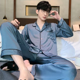 Triogift  High Quality Pajamas Men's Spring Summer Long-sleeved Pyjamas Male Thin Ice Silk Home Clothes Satin Suit Sleepwear Set Nightwear