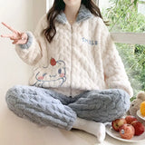 Triogift  New Sleepwear Women's Winter Fleece Cartoon Sweet Cute Girl Pajamas Princess Style Jacquard Plush Thick Sets Loungewear