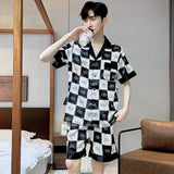 Triogift  New Pajamas Set Men's SummerHigh Quality Ice Silk Short Sleeve Night Wear Thin Satin Sleepwear Male Home Clothing Pyjamas Teen