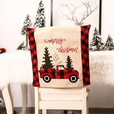 Triogift  Christmas Chair Cover Red Truck Dining Chair Cover For New Year Merry Christmas Party Home Dining Room Kitchen Table Decor