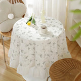 Triogift Cotton Blend Falbala Round Tablecloth Printed Machine Washable Farmhouse Table Cover for Patio Table Picnic Dining Room