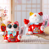 Triogift  7.5inch Shaking Hand Lucky Cat Ceramic Ornaments Large and Small Shop Opening Cashier Front Desk Creative Gifts Home Decor