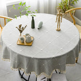 Triogift  Plaid Cotton Linen Round Tablecloth Wedding Hotel Banquet Cloth Table Cover Indoor Dining Room Kitchen Outdoor Decor Manteles