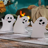 Triogift 3pcs /set Wooden Ghost Tiered Tray Halloween Decor Wooden Table Sign For Halloween Party Home Decor