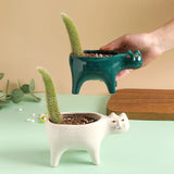 Triogift  Creative Succulent ceramic Flower Pot Vase Cute cat tail cactus flower pot vase Home Room decoration ins simple decoration