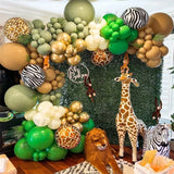 Triogift Jungle Safari Green Balloon Garland Arch Kit Kids Birthday Party Supplies Deer Pattern Gold Latex Ballons Baby Shower Decoration