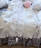 Triogift  Brand New 100% Cotton Lace Bedding Set Princess Floral Garden Cotton 4pcs Set Ruffle Layers Duvet Cover with Lotus Edge