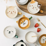 Triogift  -  European Cartoon Animal Ceramic Coffee Cup Kids Gift with Lid Mug Couple Coffee Cup Breakfast Milk Mug Porcelain Home Decoration