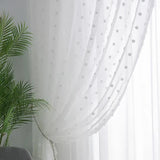 Triogift White Plush Balls White Sheer Curtain for Living Room Voile Drape Window Kitchen Balcony Organza Home Decoration