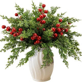 Triogift 20/40 Pcs Christmas Norfolk Pine Branches with Red Berry Stems- 10.23in Artificial Greenery Norfolk Pine Stems Sprigs Decoration