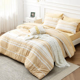 Triogift Comforter Set, Striped Bedding Set All Season, Bed in a Bag with Comforter, Sheets, Pillowcases & Shams, Twin, Cal King