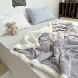 Triogift  -  Milk Velvet Imitation Wool Embossed Blanket Double Layer Thicken Blankets for Autumn Winter Comfortable Warm Blanket Comforters