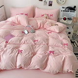 Triogift Cute Pink Bows Duvet Cover Set, 3D Embroidery Bedding Sets Pink Bed Set, Comfy Queen Comforter Covers Soft for Girls Kids Teens