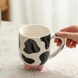 Triogift  -  1pc 500ml 17oz Cute Cartoon Ceramic Cup Creative Cow Pattern and Footed Water Mug Cup Coffee Milk Cup Gifts for Friend Kids