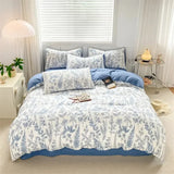 Triogift Ins Style Washed Cotton Double Layer Yarn Thickened Bedding Set of Four Pieces