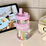 Triogift  -  600ml Cute Glass Cup With Lid And Straw Cover Cap Infuser Glass Water Bottle Aesthetic For Coffee Tea Juice Drinking Bottle