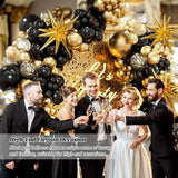 Triogift  Black and Gold Balloons Garland Arch Kit with Starburst Foil Balloons for Wedding Birthday Family Party Decorations Supplies